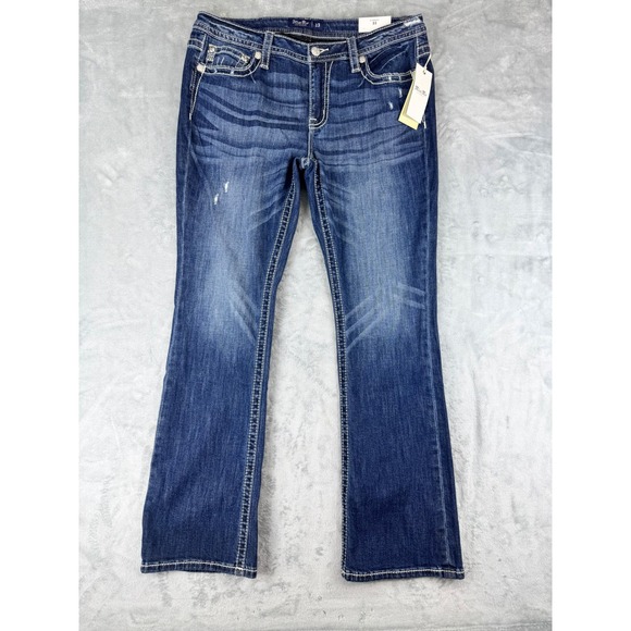 Miss Me women's Bootcut Jeans Dark
Blue Stitch Mid Rise  Size 33 wide leg - Picture 2 of 13